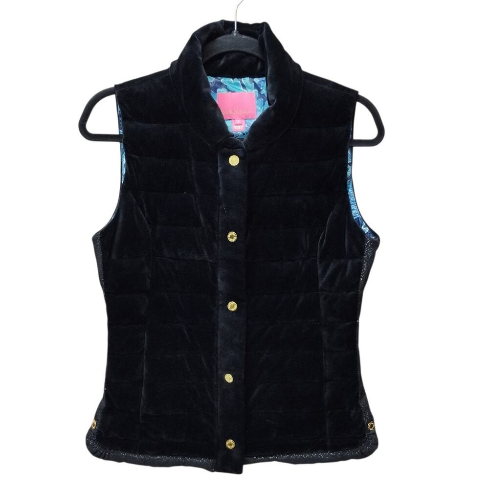 Lilly Pulitzer Womens Velour Down Puffer Vest Small Quilted Outdoors Layers